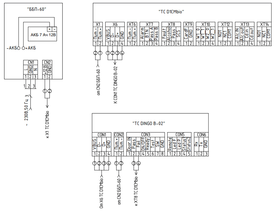 Схема подключения алкотестера к терминалу TC D1 по USB